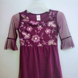Wonder Nation plum purple floral mesh embroidered formal girls dress (M 7-8)